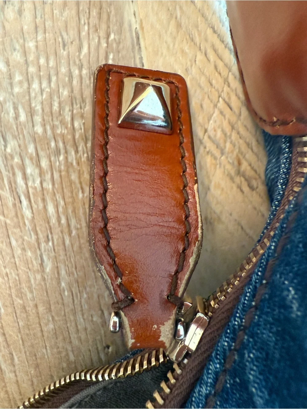 D&G Denim Mindy Hobo Bag with Brown Leather Strap - Blue